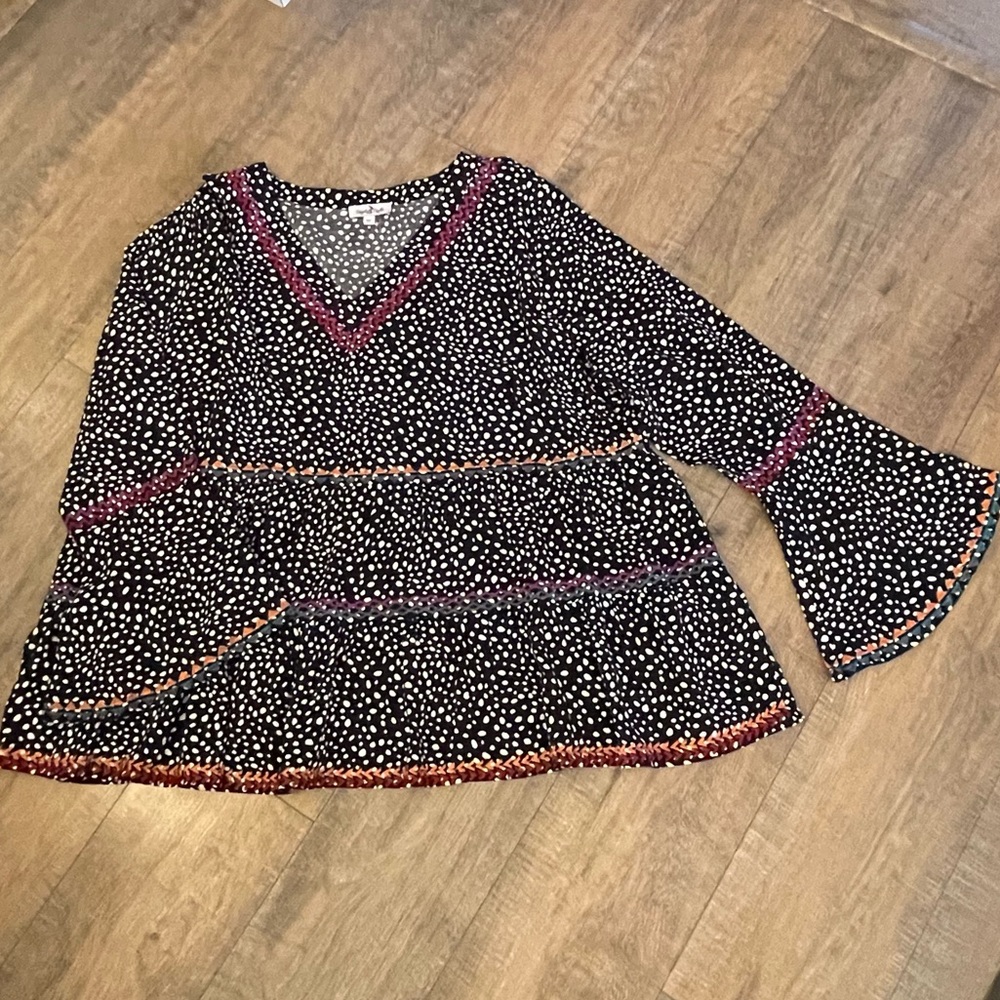 Perfectly Priscilla Black & White Polka Dot Multi-colored Tiered Ric-Rac Top 3X